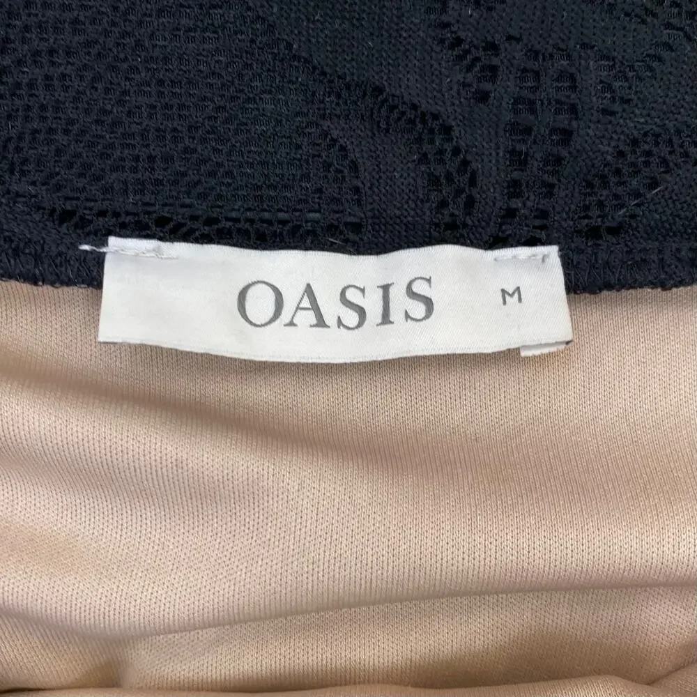 Oasis Black Lace Nude Overlay Pleated Midi Skirt Medium - Picture 5 of 7